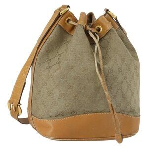 Authentic GUCCI GG Canvas Shoulder Bag Beige Gold